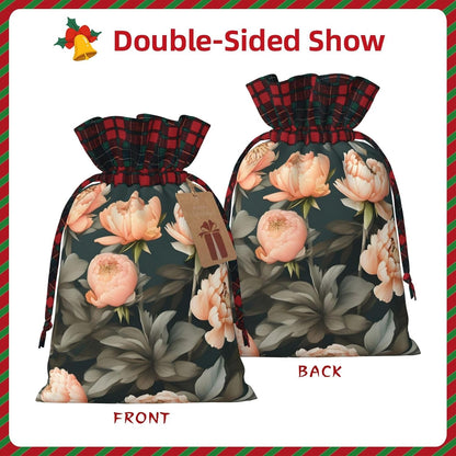 Peach Peony Charming Drawstring Christmas Gift Bags,Reusable Present Pouches For All Occasions