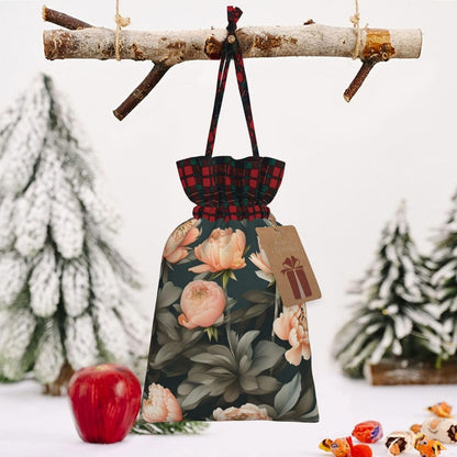 Peach Peony Charming Drawstring Christmas Gift Bags,Reusable Present Pouches For All Occasions