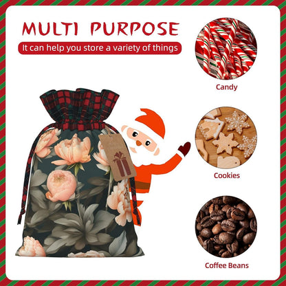 Peach Peony Charming Drawstring Christmas Gift Bags,Reusable Present Pouches For All Occasions