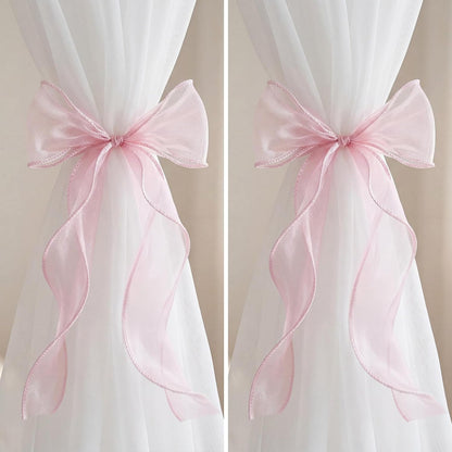 16 Pack Pink Silky Bow Curtain Tiebacks, 13 Inch Large French Soft Lace Ribbon Tiebacks, Elegant Bow Holdbacks Rope for Home Drapery Gift Wrapping Wedding Birthday Party Fireplace Decor(Pink)