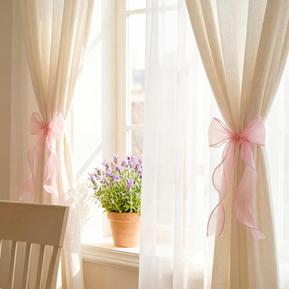 16 Pack Pink Silky Bow Curtain Tiebacks, 13 Inch Large French Soft Lace Ribbon Tiebacks, Elegant Bow Holdbacks Rope for Home Drapery Gift Wrapping Wedding Birthday Party Fireplace Decor(Pink)