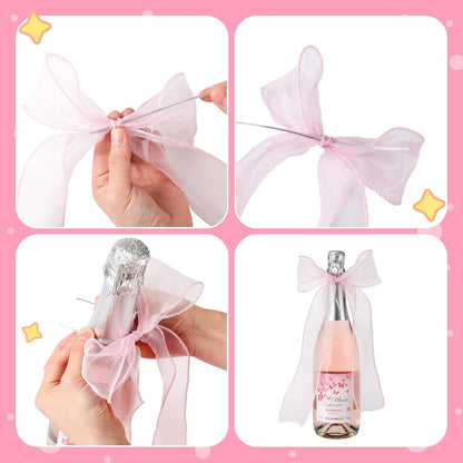 16 Pack Pink Silky Bow Curtain Tiebacks, 13 Inch Large French Soft Lace Ribbon Tiebacks, Elegant Bow Holdbacks Rope for Home Drapery Gift Wrapping Wedding Birthday Party Fireplace Decor(Pink)