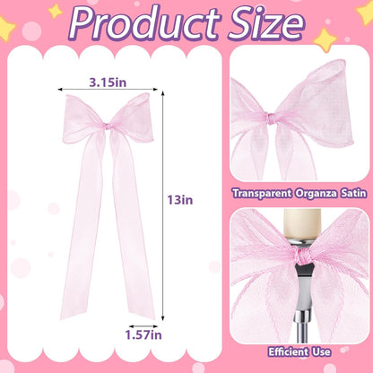 16 Pack Pink Silky Bow Curtain Tiebacks, 13 Inch Large French Soft Lace Ribbon Tiebacks, Elegant Bow Holdbacks Rope for Home Drapery Gift Wrapping Wedding Birthday Party Fireplace Decor(Pink)