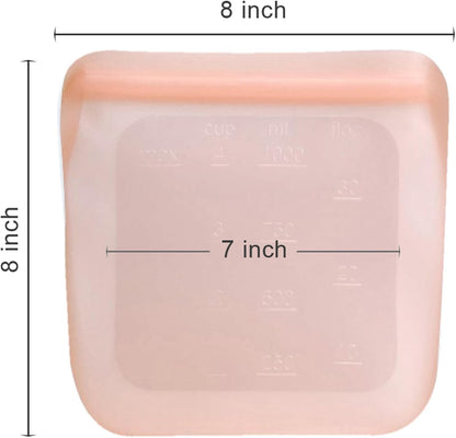 Set of 5 Reusable Silicone Storage Snack Bags 6oz / 16oz / 32oz / 64oz Self-Seal Food Storage Container for Fruits, Vegetables, Sandwiches, Dishwasher Safe & Leak-free (CloudPink, 32oz)