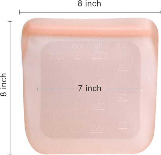 Set of 5 Reusable Silicone Storage Snack Bags 6oz / 16oz / 32oz / 64oz Self-Seal Food Storage Container for Fruits, Vegetables, Sandwiches, Dishwasher Safe & Leak-free (CloudPink, 32oz)