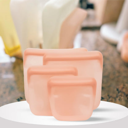 Set of 5 Reusable Silicone Storage Snack Bags 6oz / 16oz / 32oz / 64oz Self-Seal Food Storage Container for Fruits, Vegetables, Sandwiches, Dishwasher Safe & Leak-free (CloudPink, 32oz)
