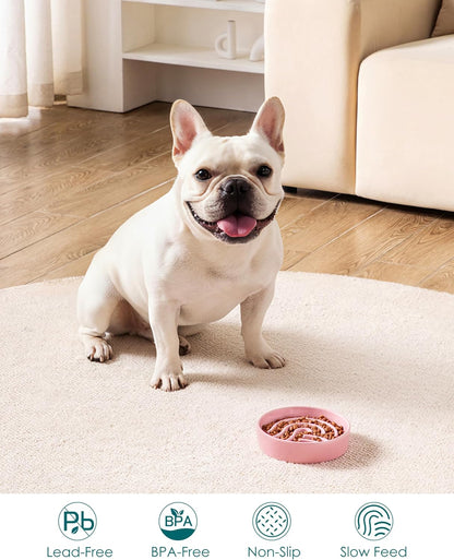 Slow Feeder Dog Bowl, 0.6 Cup Ceramic Slow Feeding Food Dish for Small Breed, Puzzle Dog Food Bowl for Fast Eater, Pink