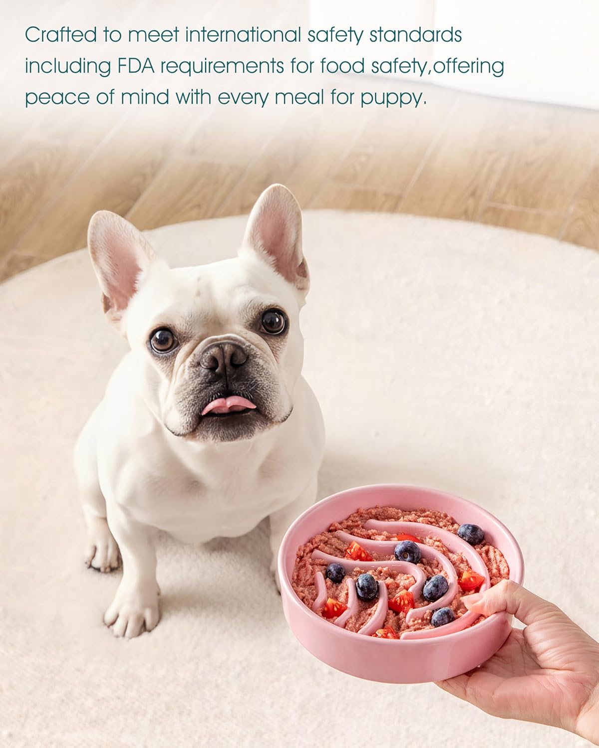 Slow Feeder Dog Bowl, 0.6 Cup Ceramic Slow Feeding Food Dish for Small Breed, Puzzle Dog Food Bowl for Fast Eater, Pink