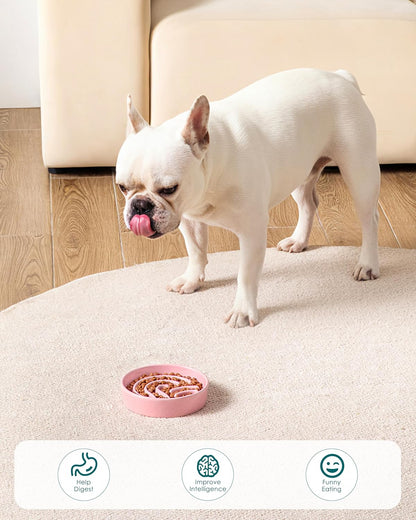 Slow Feeder Dog Bowl, 0.6 Cup Ceramic Slow Feeding Food Dish for Small Breed, Puzzle Dog Food Bowl for Fast Eater, Pink