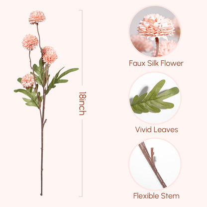 5 Pcs Artificial Pink Pompon Mums Small Flowers, 20" Faux Silk Chrysanthemum Flowers with Long Stem, Floral Arrangements for DIY Bouquet Home Wedding Table Centerpiece Decor