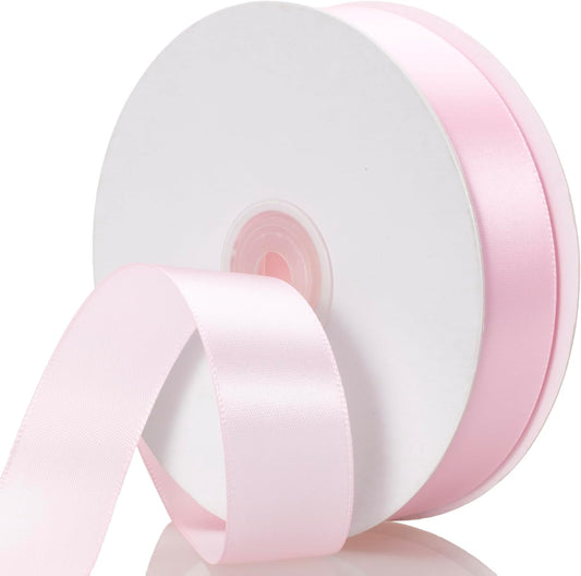 Light Pink Ribbon 1 Inch x 50 Yards, Single Face Polyester Satin Ribbon for Gift Wrapping, Handmade Roses, Christmas, Wedding, Birthday Party Decorations