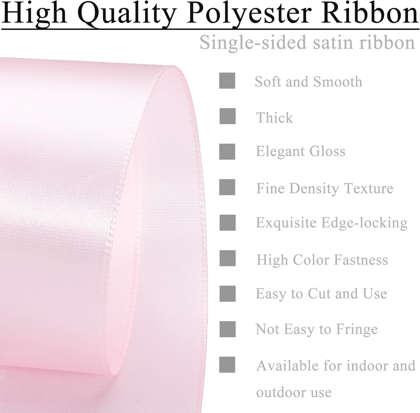 Light Pink Ribbon 1 Inch x 50 Yards, Single Face Polyester Satin Ribbon for Gift Wrapping, Handmade Roses, Christmas, Wedding, Birthday Party Decorations