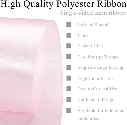 Light Pink Ribbon 1 Inch x 50 Yards, Single Face Polyester Satin Ribbon for Gift Wrapping, Handmade Roses, Christmas, Wedding, Birthday Party Decorations