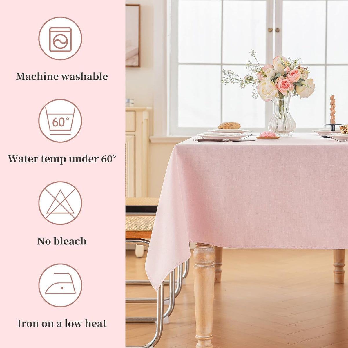 Valentines Square Table Cloth, 60×60 Inch Linen Textured Table Cloth Waterproof Spill-Proof TableCloths Wrinkle Free Fabric Farmhouse Table Cover for Dining Parties Buffets Holidays,Light Pink