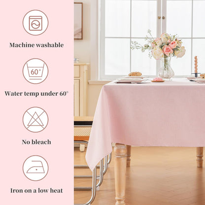 Valentines Square Table Cloth, 60×60 Inch Linen Textured Table Cloth Waterproof Spill-Proof TableCloths Wrinkle Free Fabric Farmhouse Table Cover for Dining Parties Buffets Holidays,Light Pink