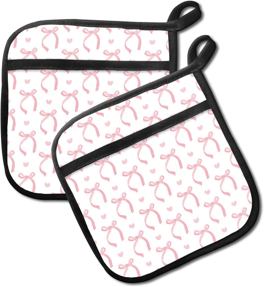 2 Pack Pot Holders for Kitchen Clearance, Cute Hot Pads, Funny Oven Pot Holders, Potholders Sets for Kitchen Heat Resistant Cute Pink Bowties