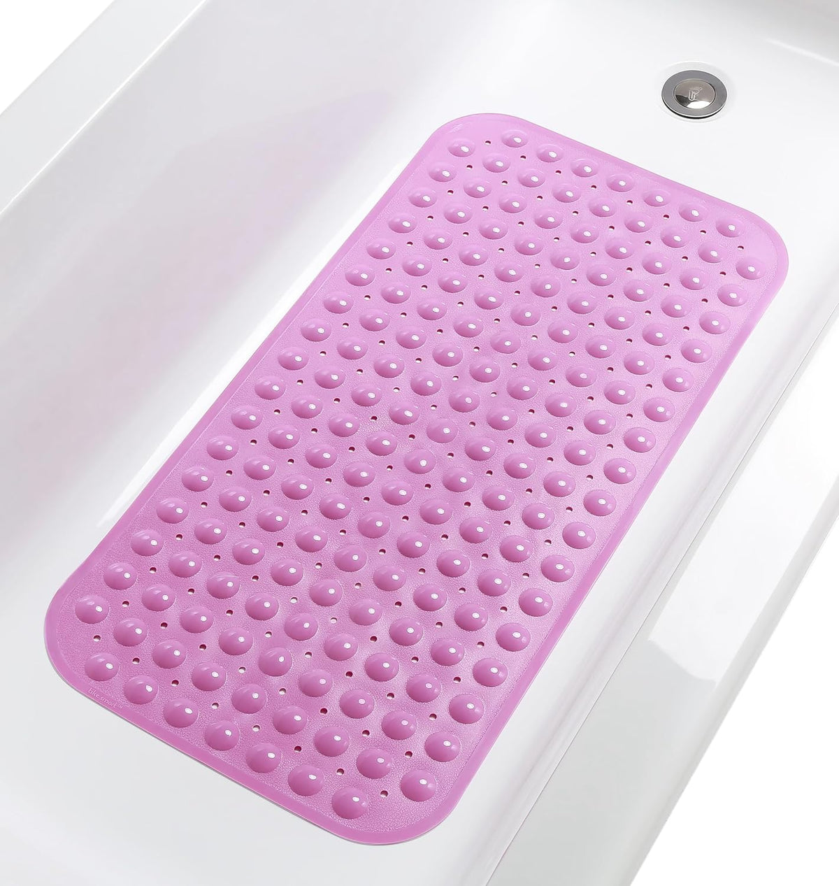 Large Non-Slip Bathtub & Shower Mat 31”x16” (Smooth/Non-Textured Tubs Only) Safe, Clean, Machine-Washable, Superior Grip&Drainage, Vinyl, Opaque Pink