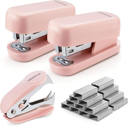 Mini Stapler with Staples, Two Pink Staplers, One Staple Remover