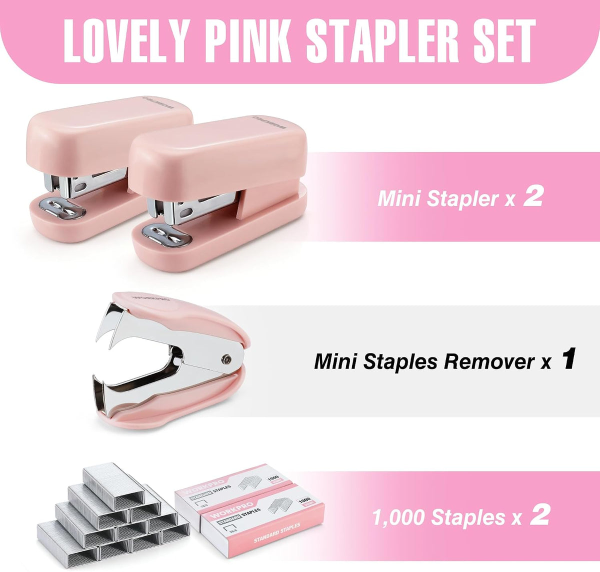 Mini Stapler with Staples, Two Pink Staplers, One Staple Remover