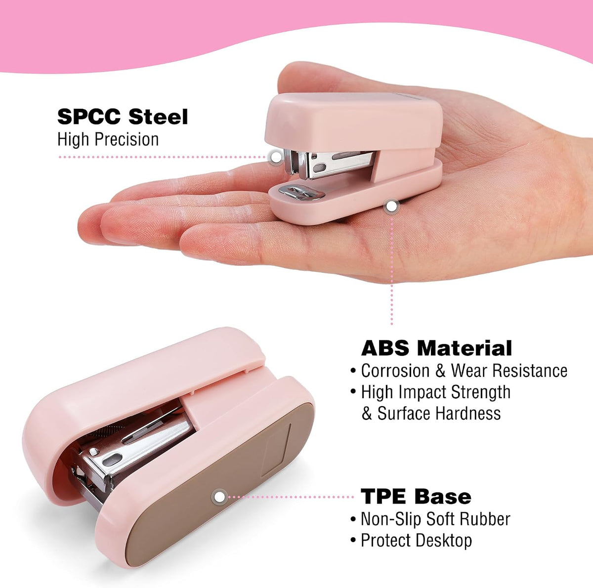 Mini Stapler with Staples, Two Pink Staplers, One Staple Remover