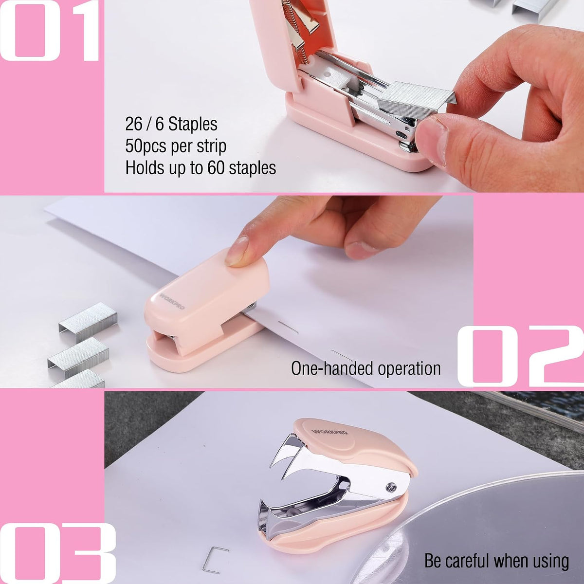 Mini Stapler with Staples, Two Pink Staplers, One Staple Remover