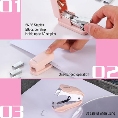 Mini Stapler with Staples, Two Pink Staplers, One Staple Remover