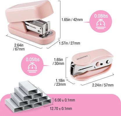 Mini Stapler with Staples, Two Pink Staplers, One Staple Remover