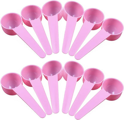 12 Pack Plastic Measuring Scoops, Teaspoon (1 tablespoon/10 mL) Long Handle Scoops for Measuring Coffee Tea Milk Spices Protein Powders Cooking Pet Food (Pink)