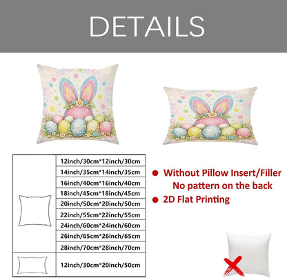 Bunny Throw Pillow Covers Set of 4, Spring Festive Easter Eggs Flowers Easter Pastel Peach Soft Velvet Washable Pattern Pillow Covers for Home Living Room Bedroom Dorm Couch Decor 16x16 Inch