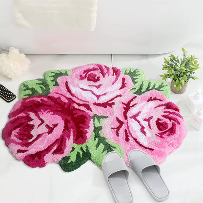 Pink Rose Flower Area Rugs 31.5x24 inch Floral Bath Rug Non-Slip, Machine Wash Dry, Bath Mats for Bathroom