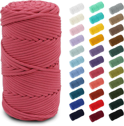 Polyester Macrame Cord 4mm 164 Yards Single Strand Braided Macrame Cord Crochet Bag Thread Soft Polyester Yarn for Crocheting and Knitting Bags, Wall Hanging, Plant Hangers (Peach Pink)