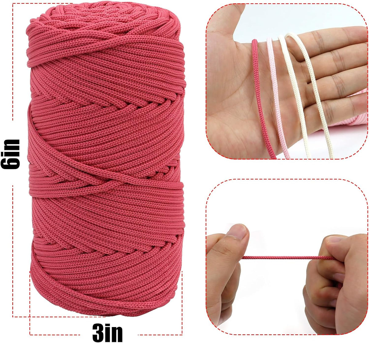 Polyester Macrame Cord 4mm 164 Yards Single Strand Braided Macrame Cord Crochet Bag Thread Soft Polyester Yarn for Crocheting and Knitting Bags, Wall Hanging, Plant Hangers (Peach Pink)