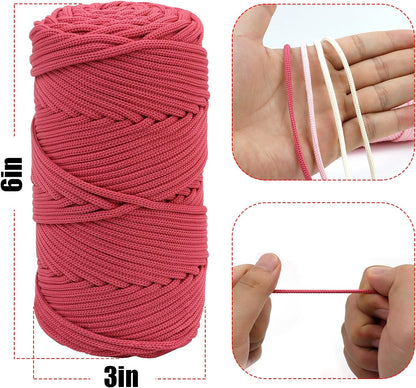 Polyester Macrame Cord 4mm 164 Yards Single Strand Braided Macrame Cord Crochet Bag Thread Soft Polyester Yarn for Crocheting and Knitting Bags, Wall Hanging, Plant Hangers (Peach Pink)