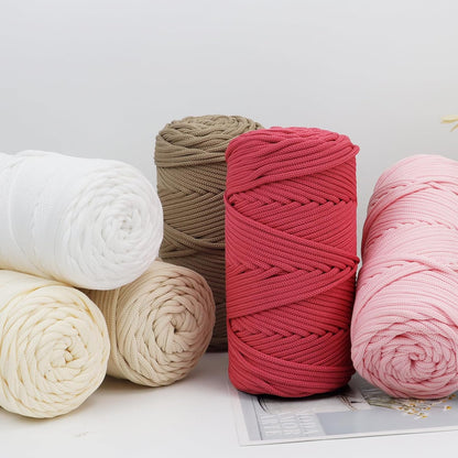 Polyester Macrame Cord 4mm 164 Yards Single Strand Braided Macrame Cord Crochet Bag Thread Soft Polyester Yarn for Crocheting and Knitting Bags, Wall Hanging, Plant Hangers (Peach Pink)