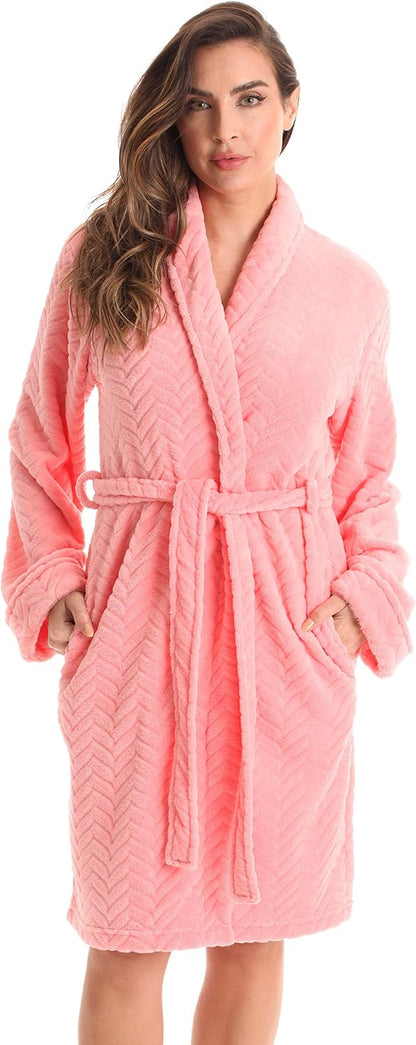 Velour Chevron Texture Bath Robes for Women