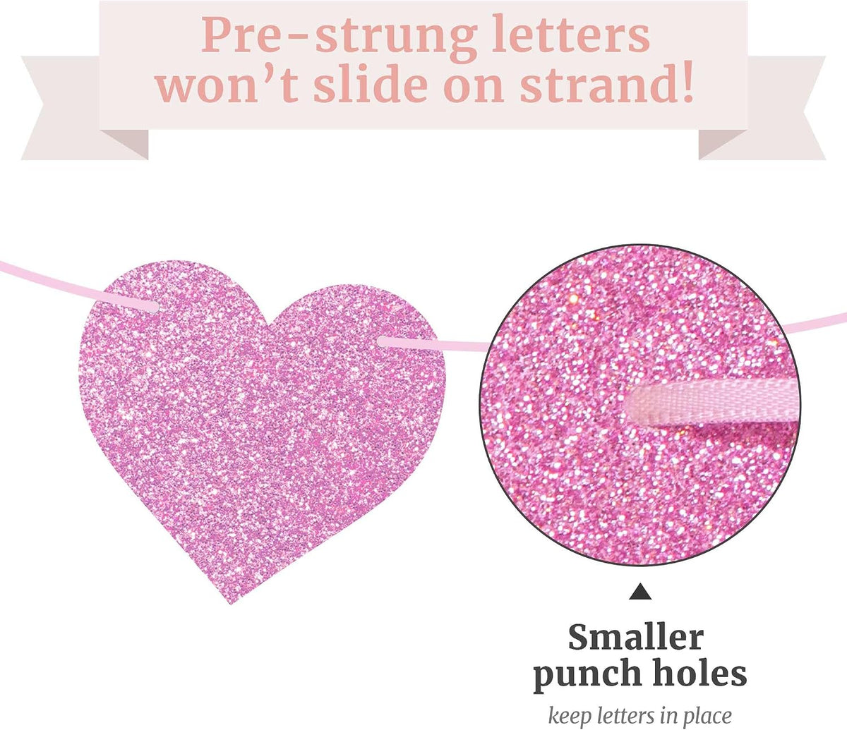 Pre-Strung Love Laughter & Happily Ever After Banner - Pink Bridal Banner