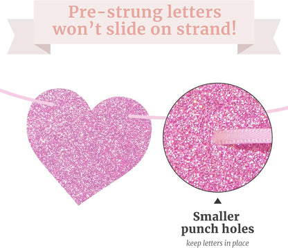 Pre-Strung Love Laughter & Happily Ever After Banner - Pink Bridal Banner