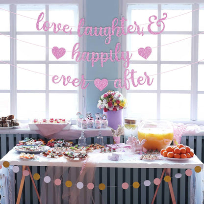 Pre-Strung Love Laughter & Happily Ever After Banner - Pink Bridal Banner