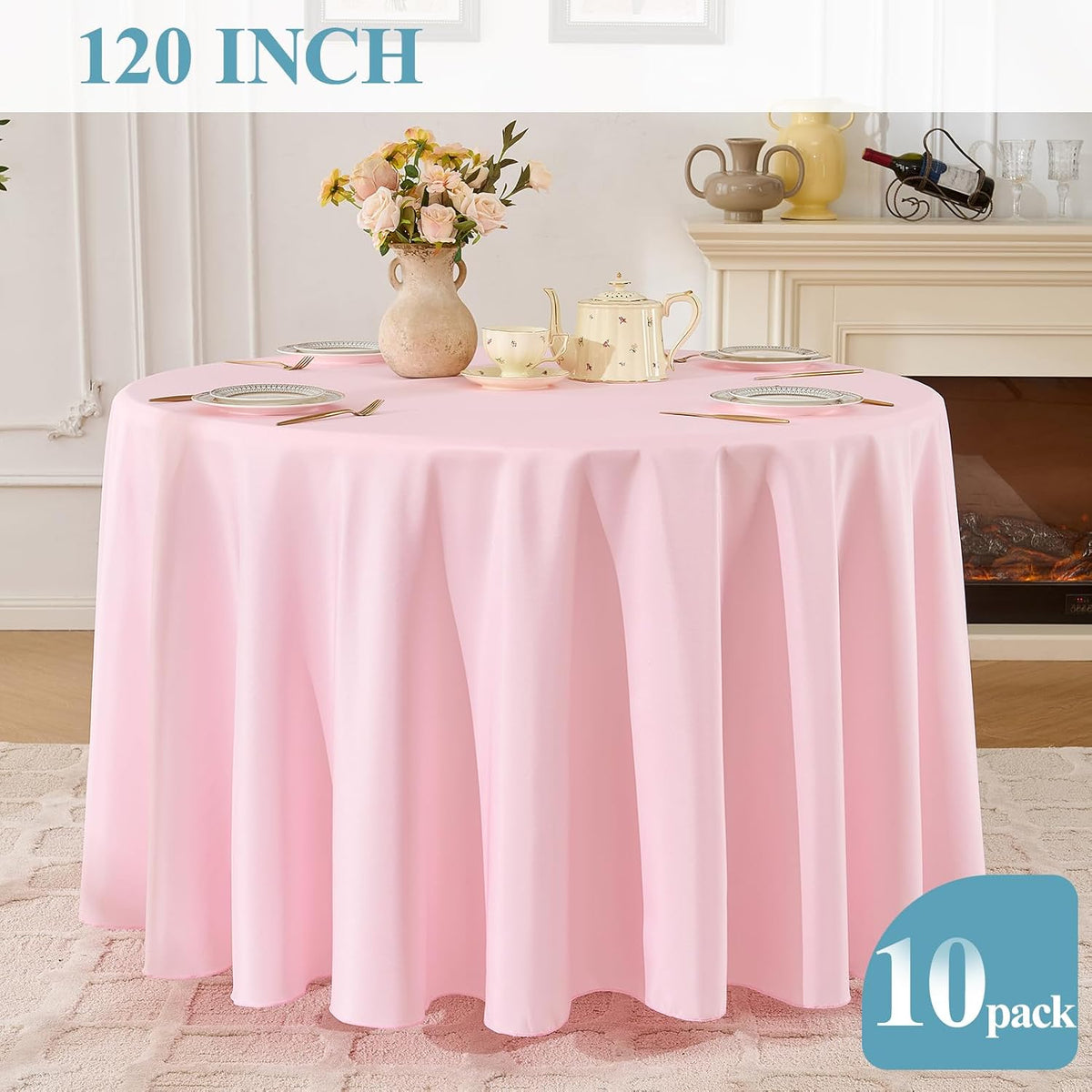 Tablecloth 10 Pack 120inch Round Table Cloth Polyester, Pink