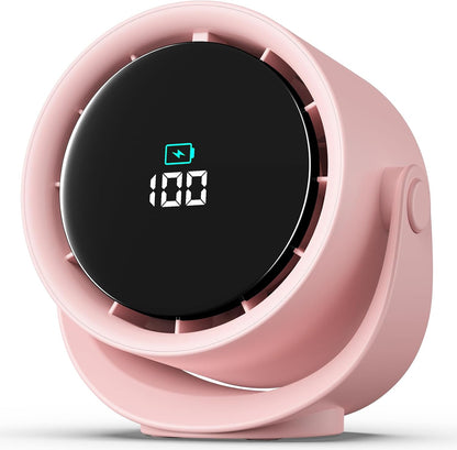 Portable Desk Fan for Bedroom, Turbo Table Fans with smile icon LED Display, 6-inch, 5-Speed Strong Airflow, Low Noise, 360° Adjustable Tilt, Suitable for Home, Office, Outdoor, Pink