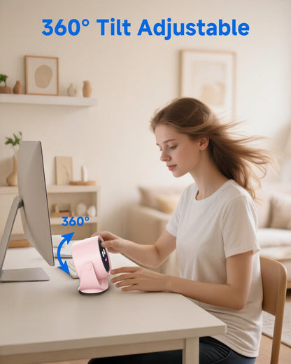Portable Desk Fan for Bedroom, Turbo Table Fans with smile icon LED Display, 6-inch, 5-Speed Strong Airflow, Low Noise, 360° Adjustable Tilt, Suitable for Home, Office, Outdoor, Pink