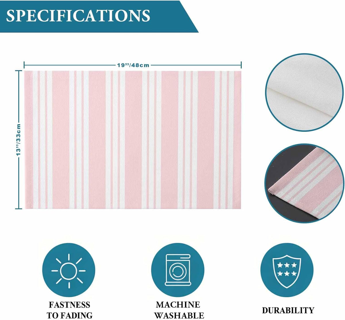 Striped Pink Placemats Set of 12, Cotton Linen Fabric Place Mats, Farmhouse Line Stripes Classic Washable Decorative Table Mats Protector for Home Kitchen Dining Wedding Party Coffee Tables