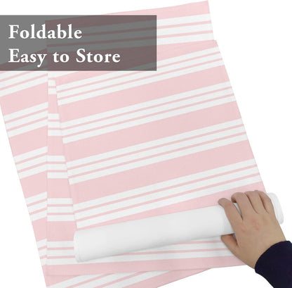 Striped Pink Placemats Set of 12, Cotton Linen Fabric Place Mats, Farmhouse Line Stripes Classic Washable Decorative Table Mats Protector for Home Kitchen Dining Wedding Party Coffee Tables