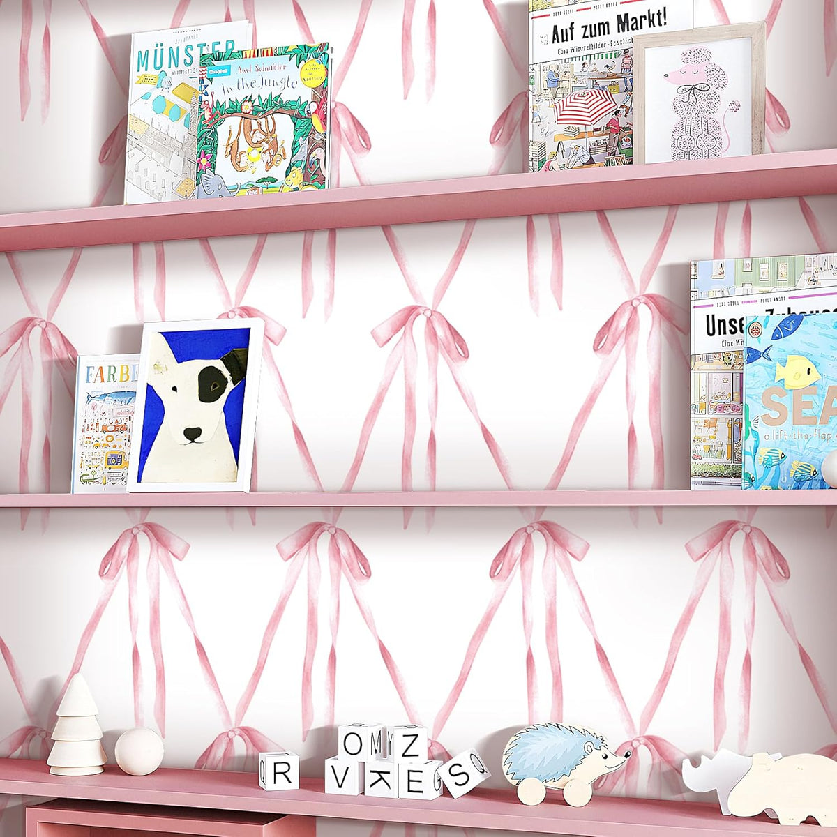 Bow Wallpaper Peel and Stick Pink Bows Preppy Coquette Wallpaper Renter Friendly Bedroom Girls Room Wall Cover Self Adhesive Contact Paper for Cabinets and Drawers 17.5x78.8 Cute Aesthetic