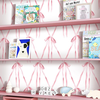 Bow Wallpaper Peel and Stick Pink Bows Preppy Coquette Wallpaper Renter Friendly Bedroom Girls Room Wall Cover Self Adhesive Contact Paper for Cabinets and Drawers 17.5x78.8 Cute Aesthetic