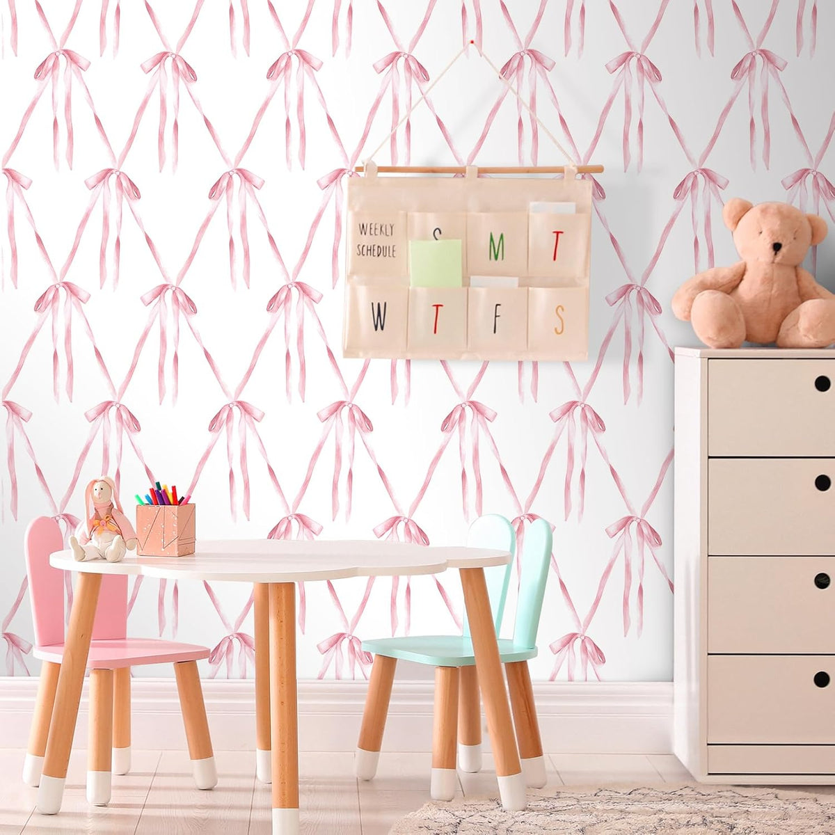 Bow Wallpaper Peel and Stick Pink Bows Preppy Coquette Wallpaper Renter Friendly Bedroom Girls Room Wall Cover Self Adhesive Contact Paper for Cabinets and Drawers 17.5x78.8 Cute Aesthetic