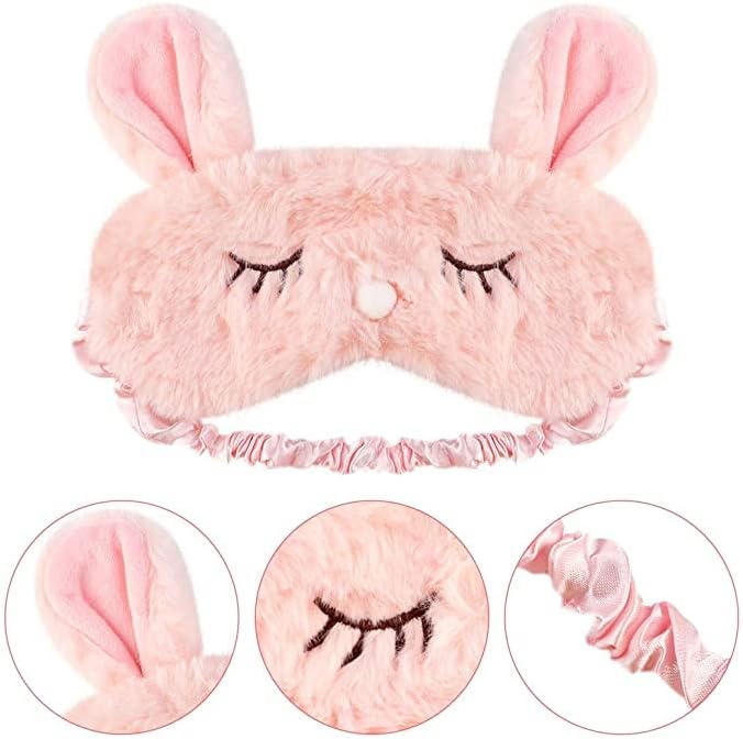 Cute Plush Animal Sleep Mask Bunny Kids Girls Women Gift Blindfold Eye Cover (Pink Bunny)