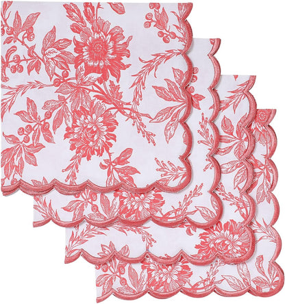 Ridhi Hand Block Print Peach Coral 18" x 18" (Set of 4) Embroidery Table Napkins Reusable Cotton Dinner Napkins for Weddings, Parties, Everyday Dining Gift for Spring, Easter, Valentine