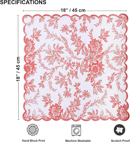 Ridhi Hand Block Print Peach Coral 18" x 18" (Set of 4) Embroidery Table Napkins Reusable Cotton Dinner Napkins for Weddings, Parties, Everyday Dining Gift for Spring, Easter, Valentine