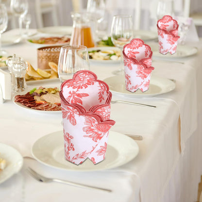 Ridhi Hand Block Print Peach Coral 18" x 18" (Set of 4) Embroidery Table Napkins Reusable Cotton Dinner Napkins for Weddings, Parties, Everyday Dining Gift for Spring, Easter, Valentine